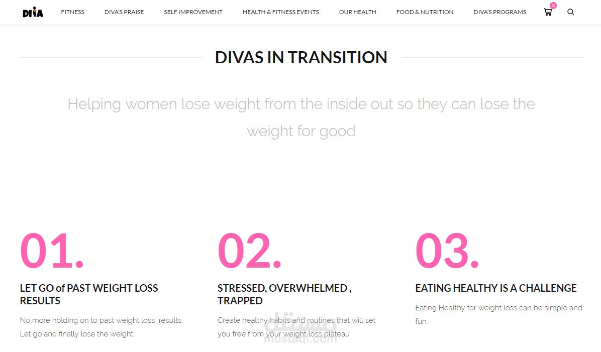إنجاز موقع divaintransition حول موضوع اللياقة للنساء باللغة الإنجليزية