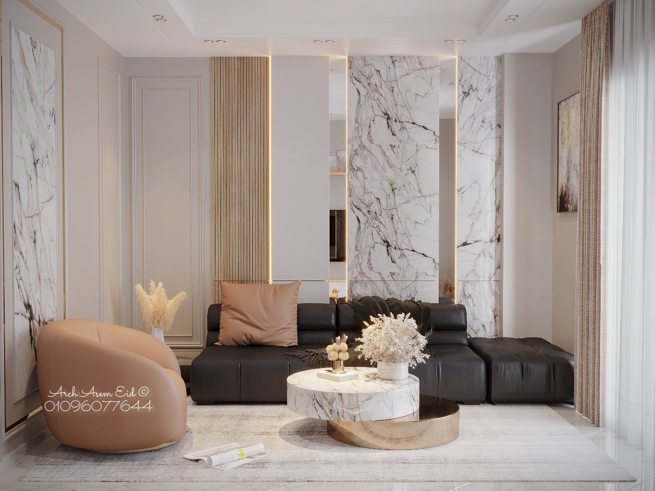 تصميم غرفة معيشه بسيطه بالبلكونه الخاصه بها