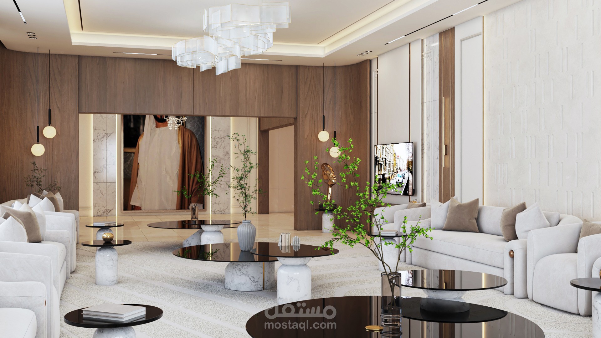 تصميم صالات عائلية مع لوبي مدخل كبير – طراز موديرن