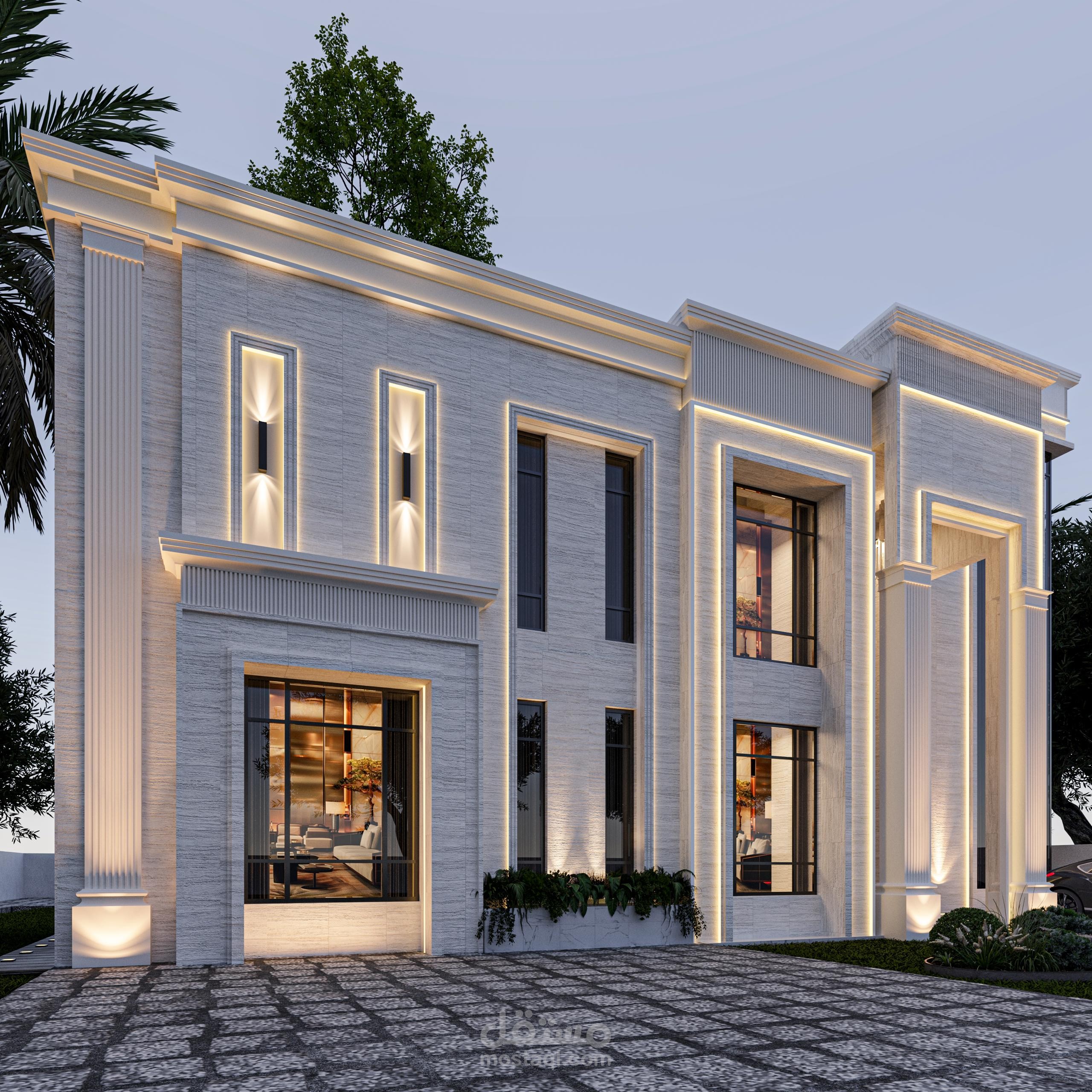 تصميم واجهات فلل بطراز نيوكلاسيك