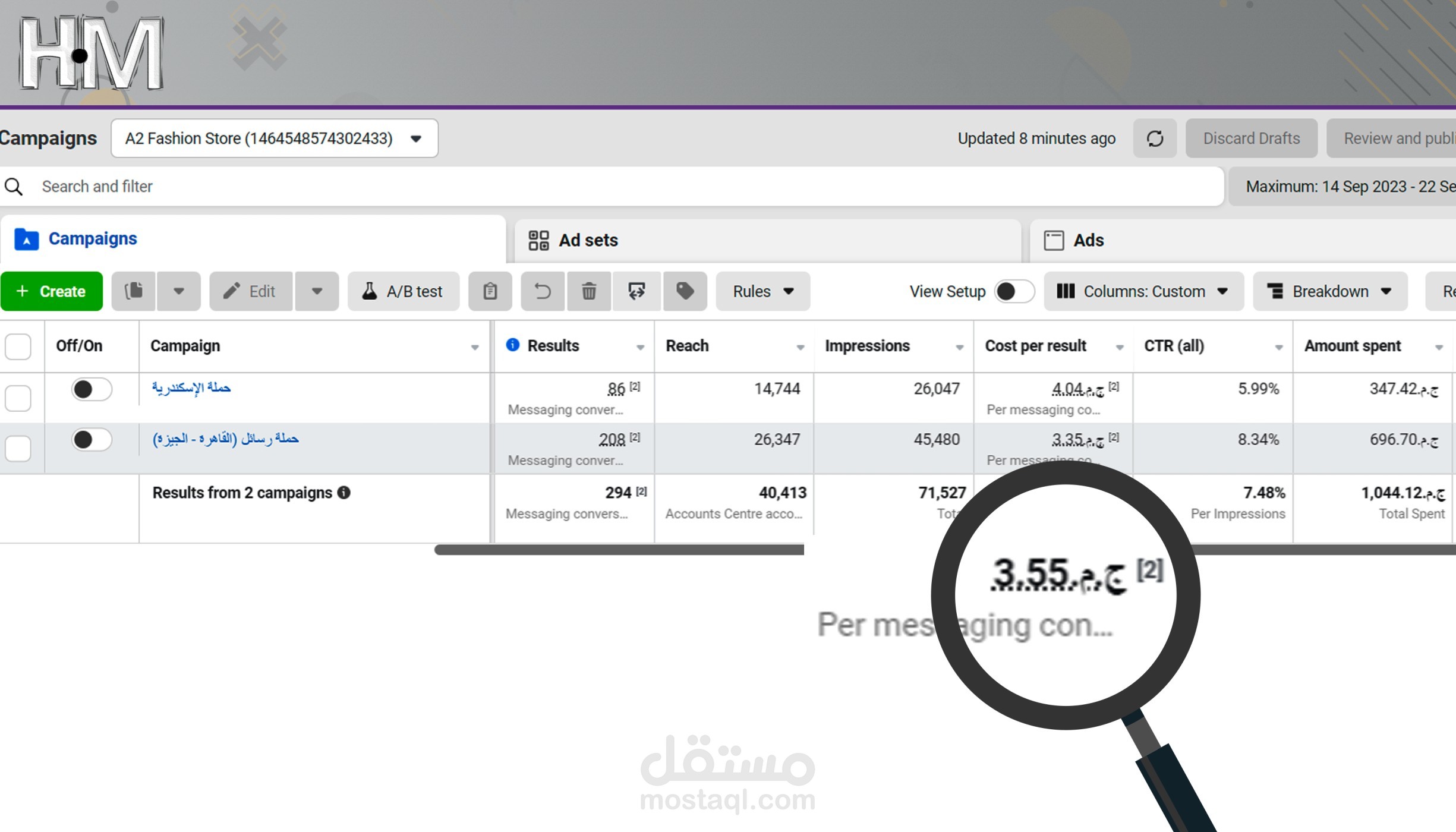 حملة مبيعات رسائل لبراند ملابس بتكلفة 3.75 جنيه للرسالة الواحدة