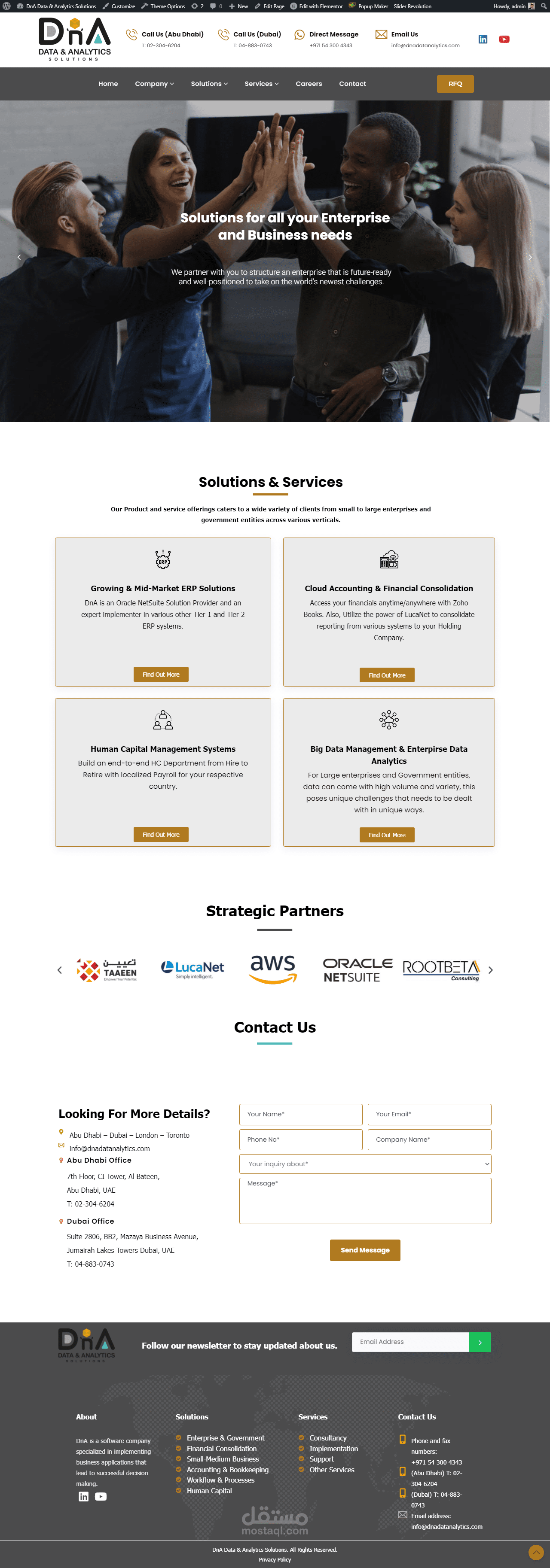 موقع تعريفي لشركة DnA Data & Analytics Solutions