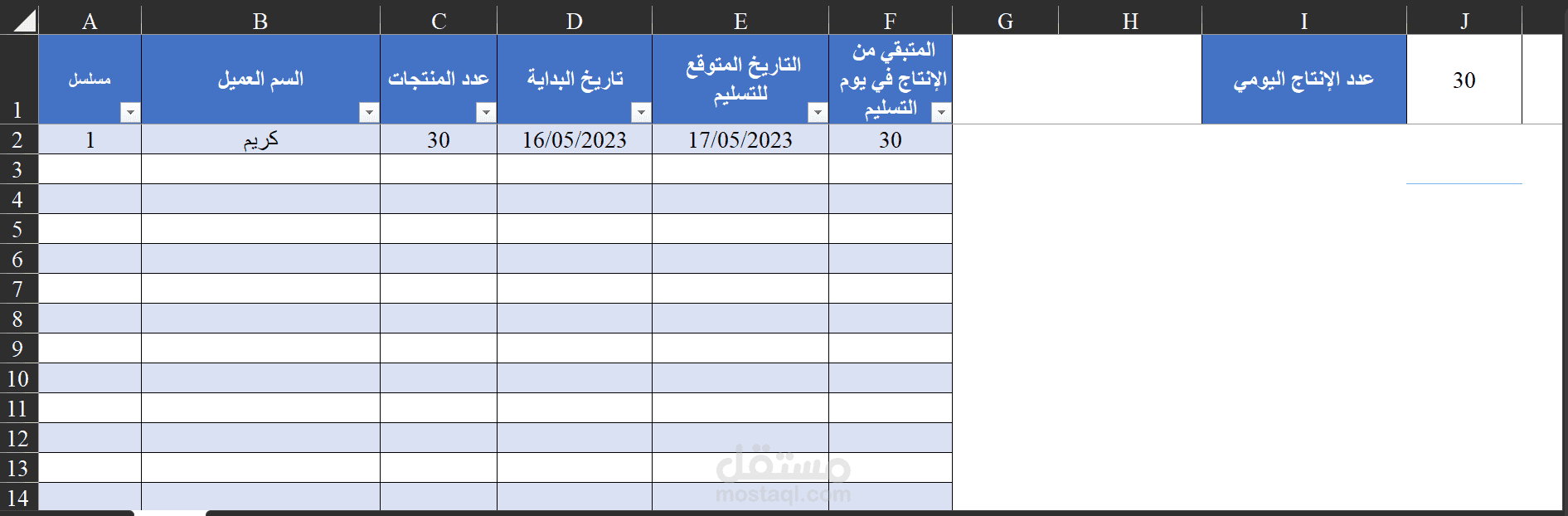 برنامج لحساب مواعيد تسليم الانتاج بناء علي قيمة الطلب
