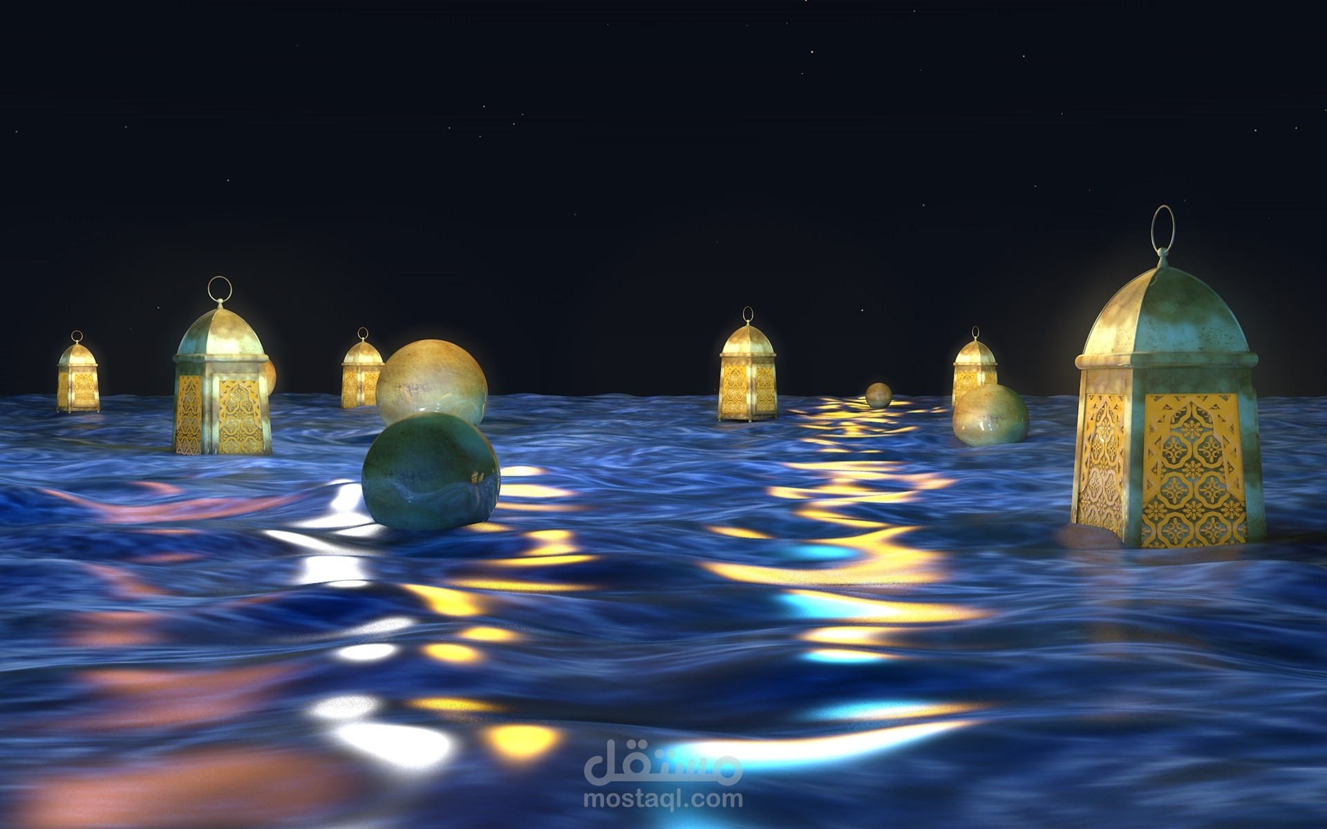 تصميم ثلاثي الابعاد فانوس وبحر