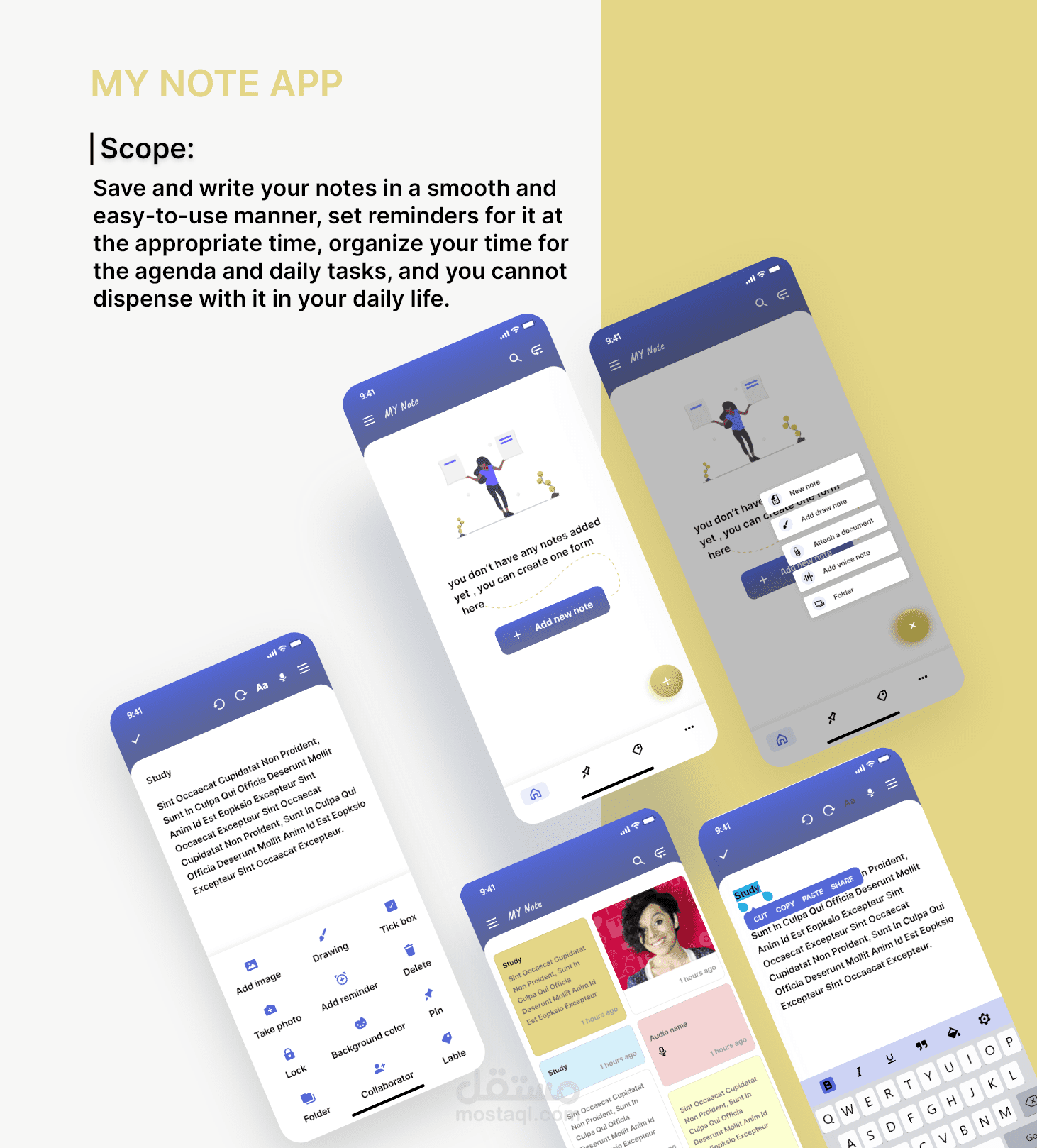 Design an application My Note  using Adobe xd