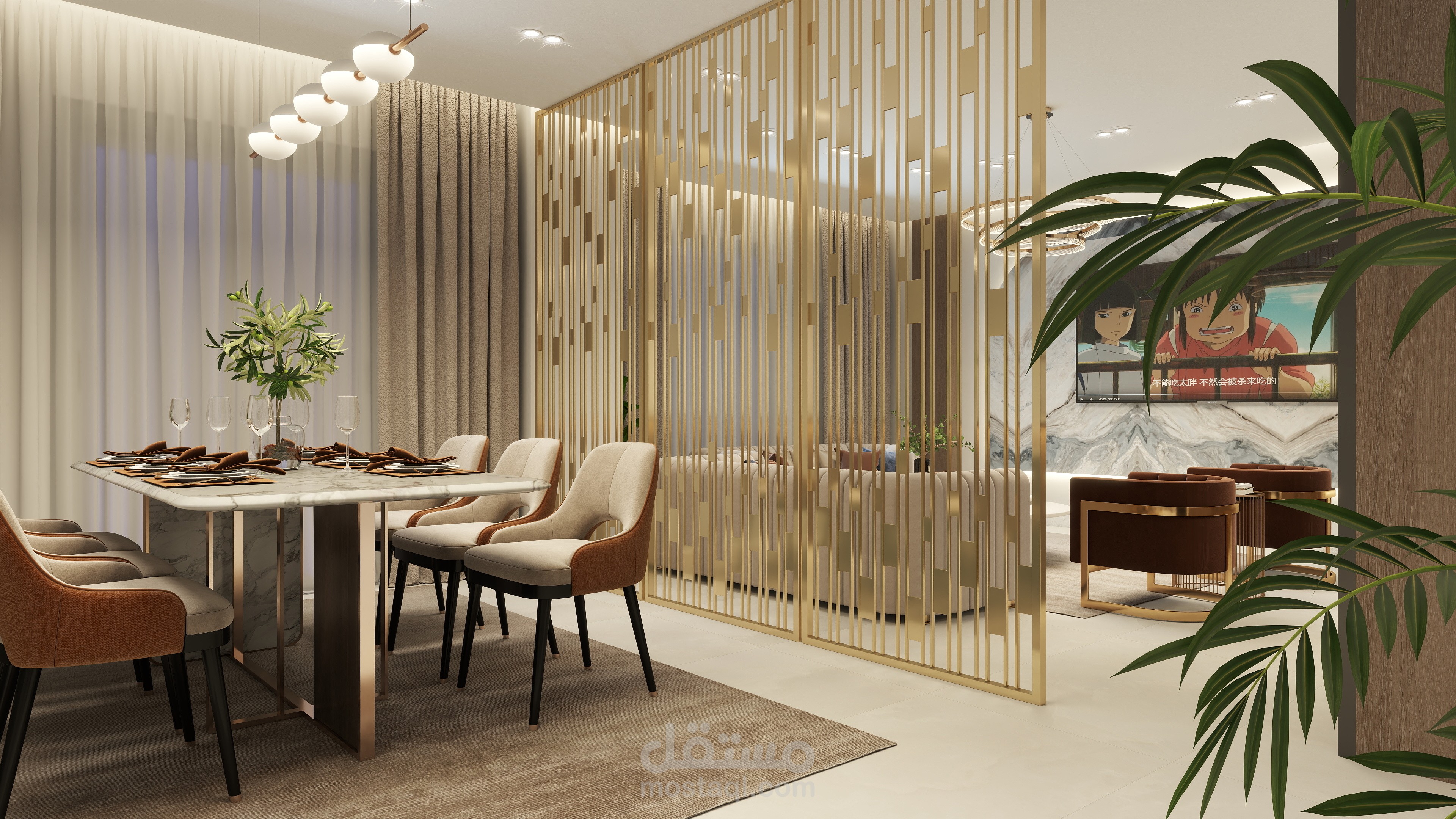 تصميم ديكور ريسبشن وغرفه طعام