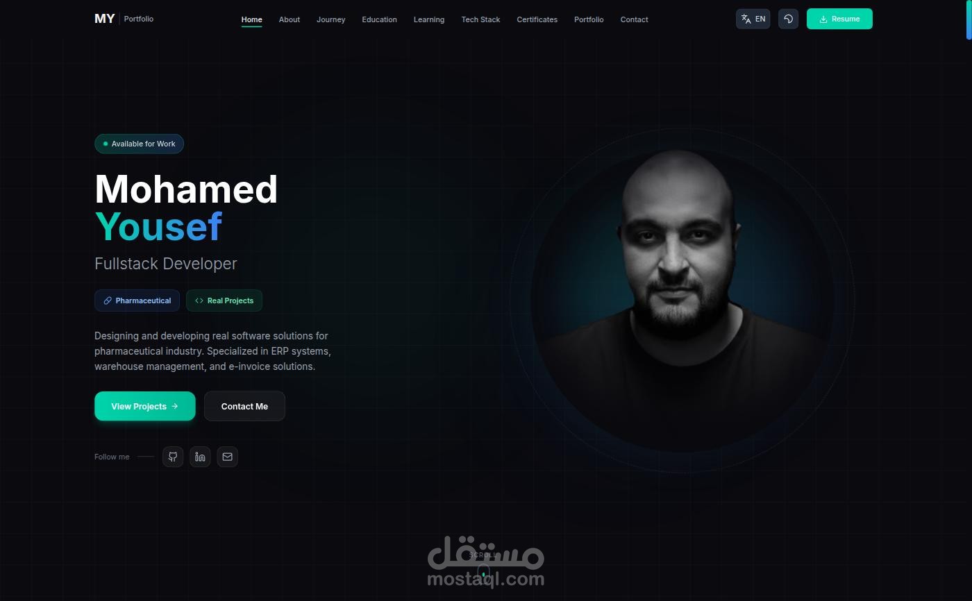 موقع aboyousef.dev — البورتفوليو الشخصي لمطور Full-Stack محترف