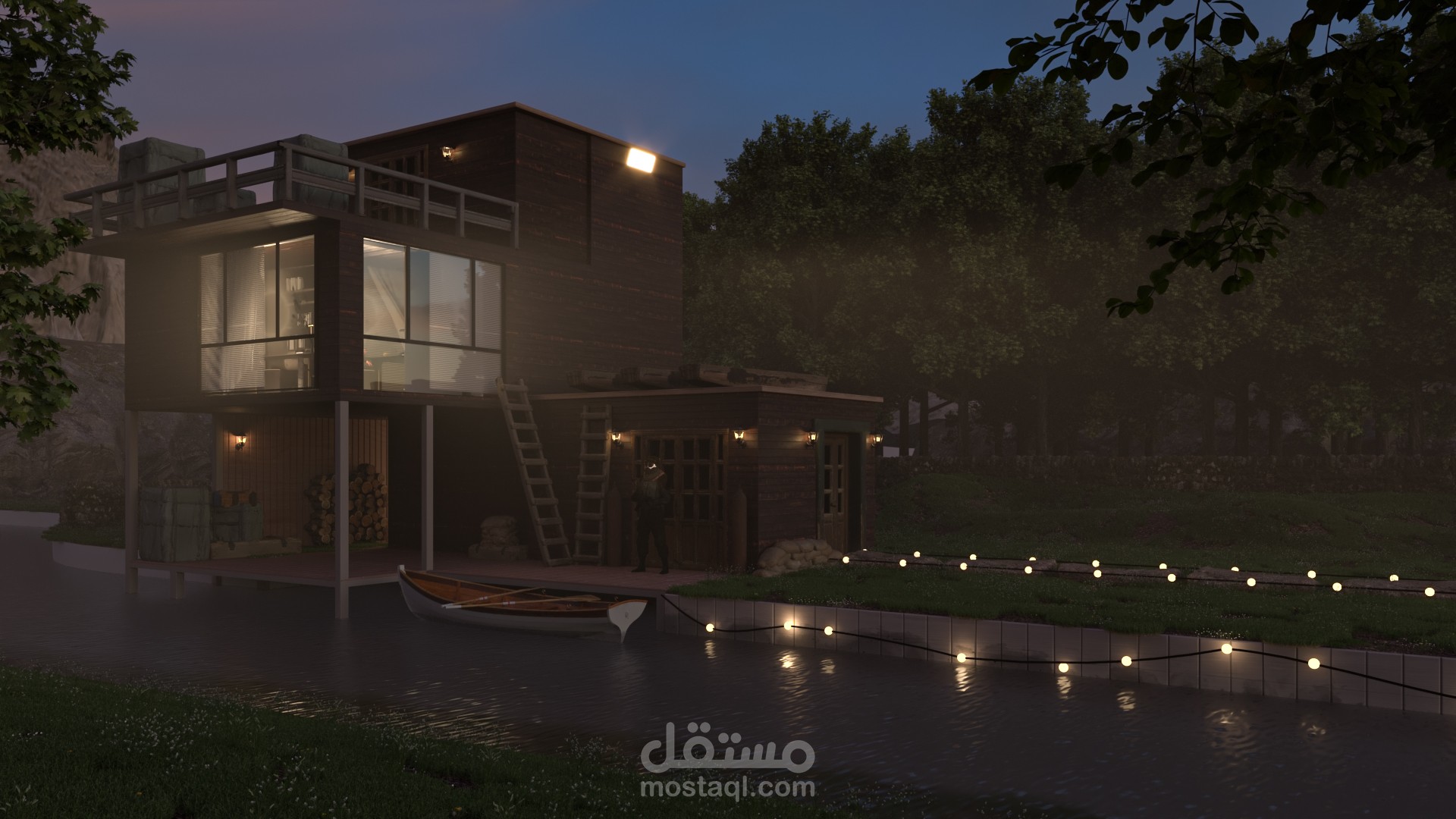 مشهد خارجي 3d لمنزل علي بحيرة