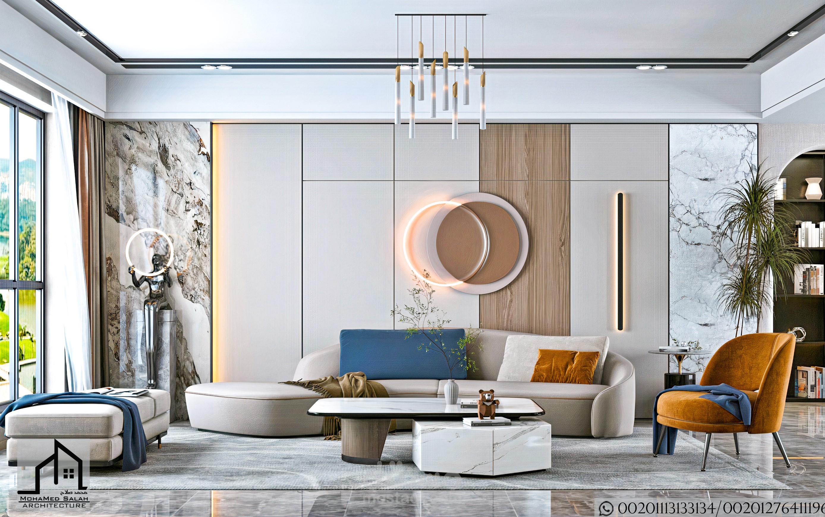 تصميم غرفة معيشة داخل فيلا بالسعودية