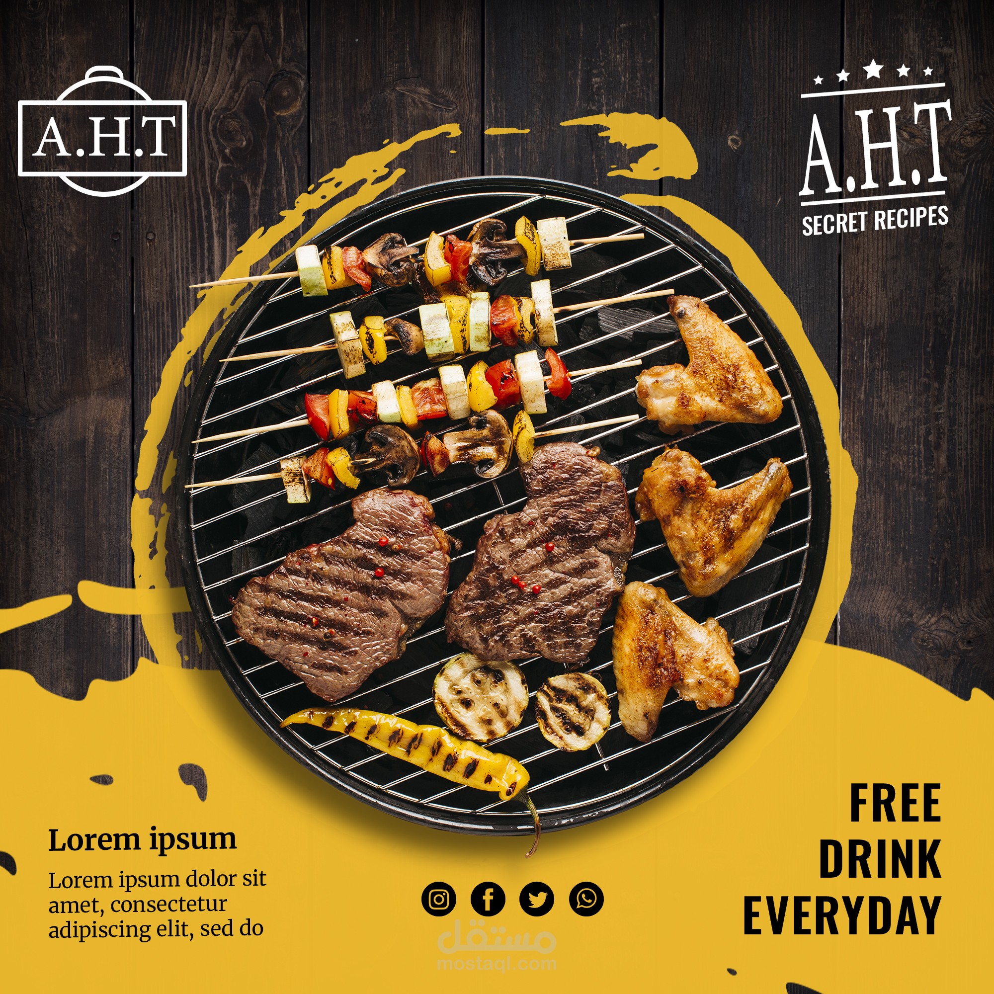 مشروع مطعم سوشيل مديا وقابل للطباعه