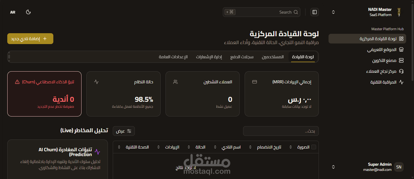 تطوير منصة "نادي بلس" - نظام SaaS سحابي لإدارة الأندية الرياضية