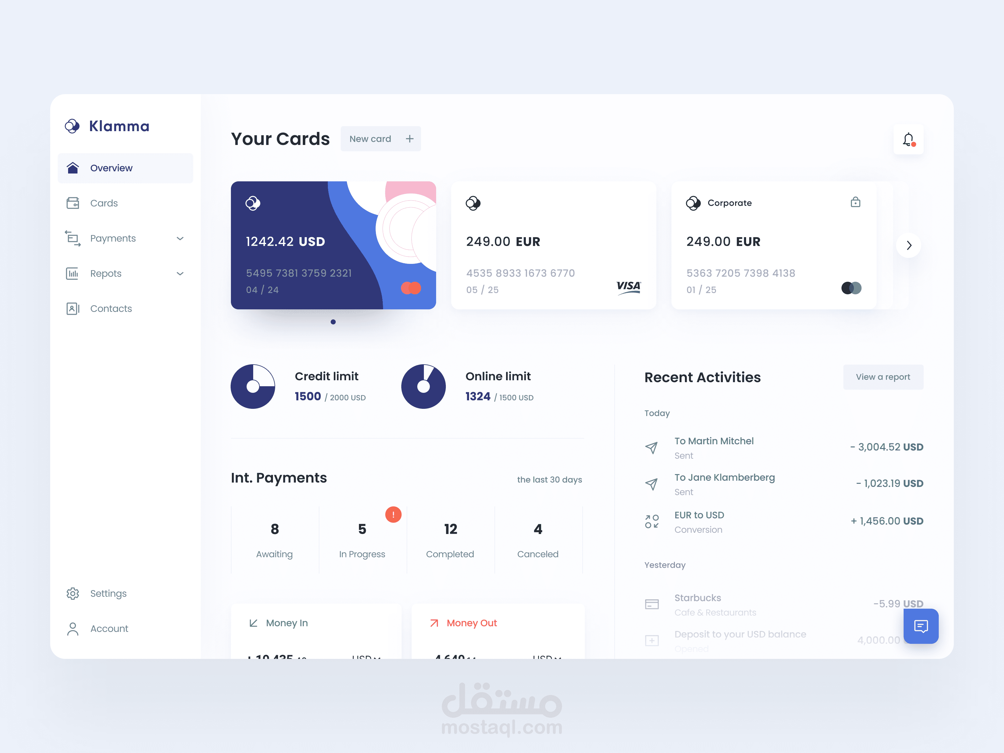 تصميم ui/ux لشركة بطاقات ائتمانية Klamma .