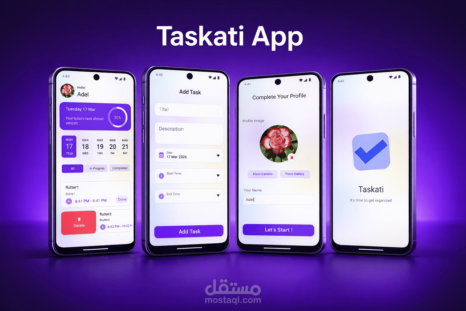 تطبيق إدارة مهام احترافي Flutter (Taskati) مع تتبع التقدم والتخزين المحلي
