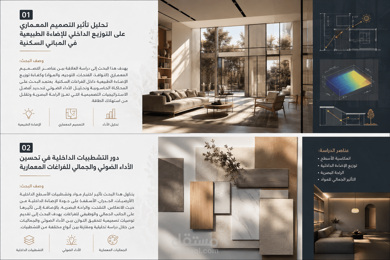 تصميم معماري داخلي متكامل مع توزيع احترافي للإضاءة وتحسين جودة الفراغات