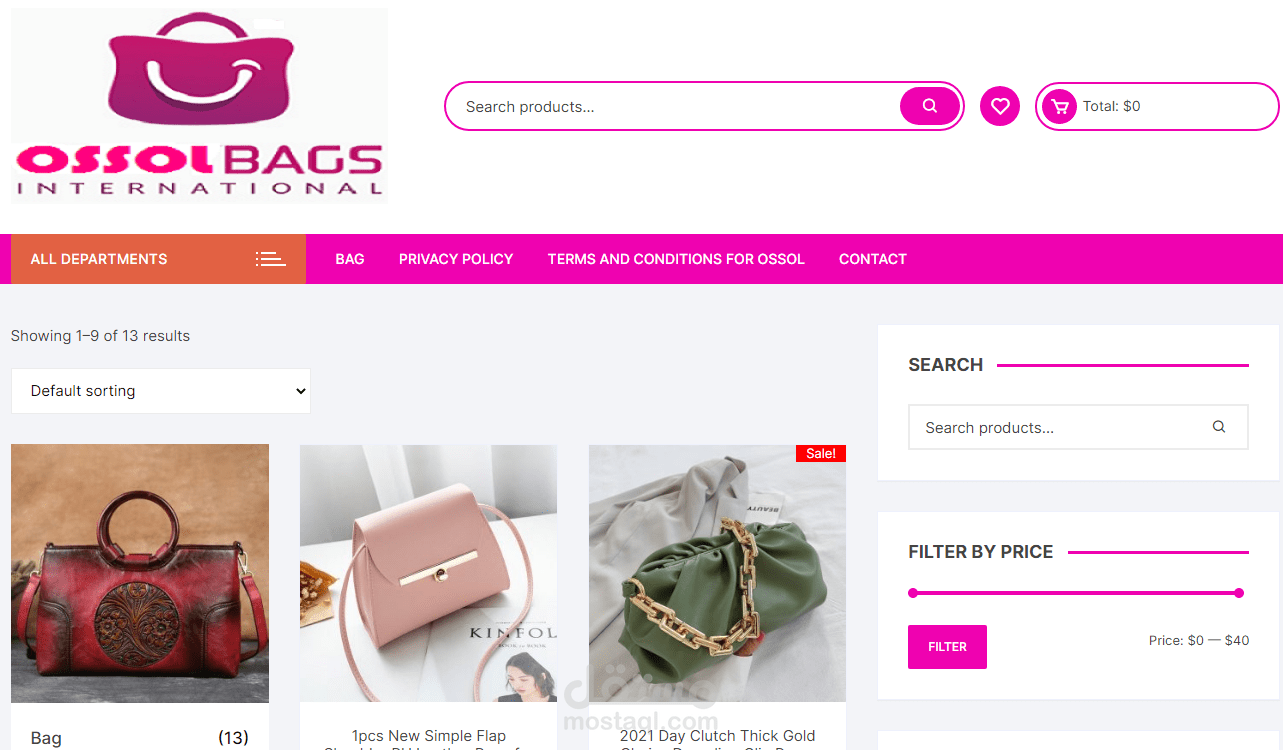 تصميم متجر اصول لبيع الحقائب النسائية