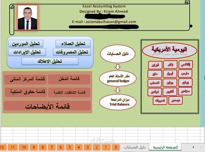 برنامج إكسيل محاسبي كامل باللغة العربية والإنجليزية