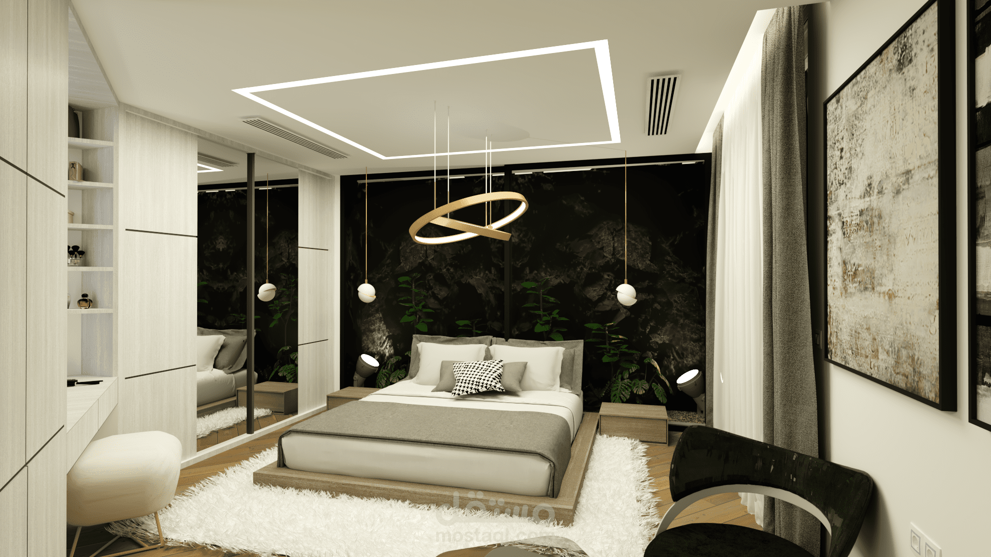تصميم غرفة ماستر مع حمام خاص على الطراز الحديث (modern)