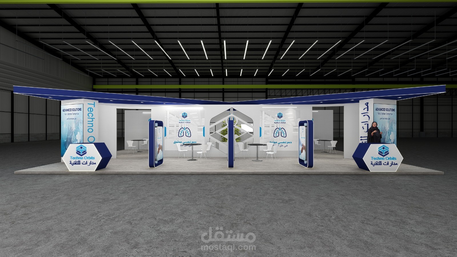 تصميم جناح عرض طبي احترافي بمساحة 7×15 متر