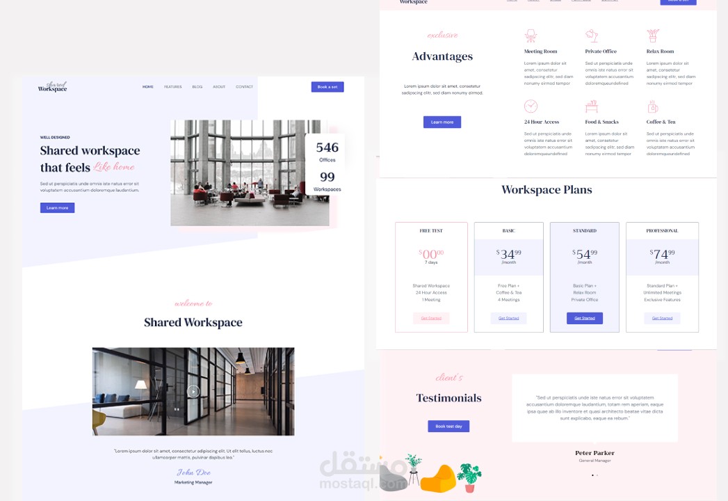 تصميم موقع لشركة workspase لتأجير المكاتب المشتركه
