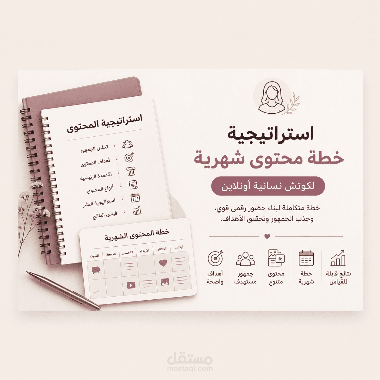 استراتيجية وخطة محتوى شهرية لكوتش نسائية أونلاين | Content Strategy + Monthly Content Plan