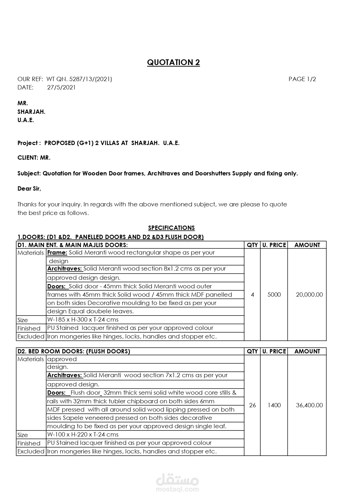 حصر كميات لابواب خشب بالشارقة - الامارات