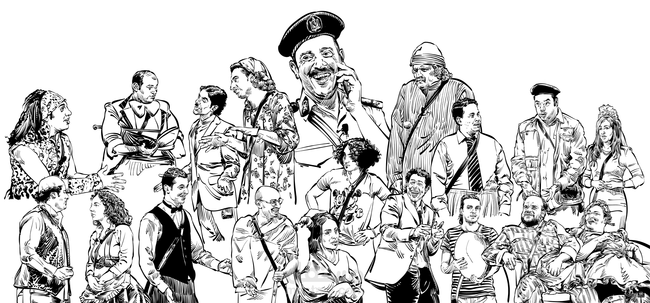 رسم تفصيلي مجمع لشخصيات مسرح مصر