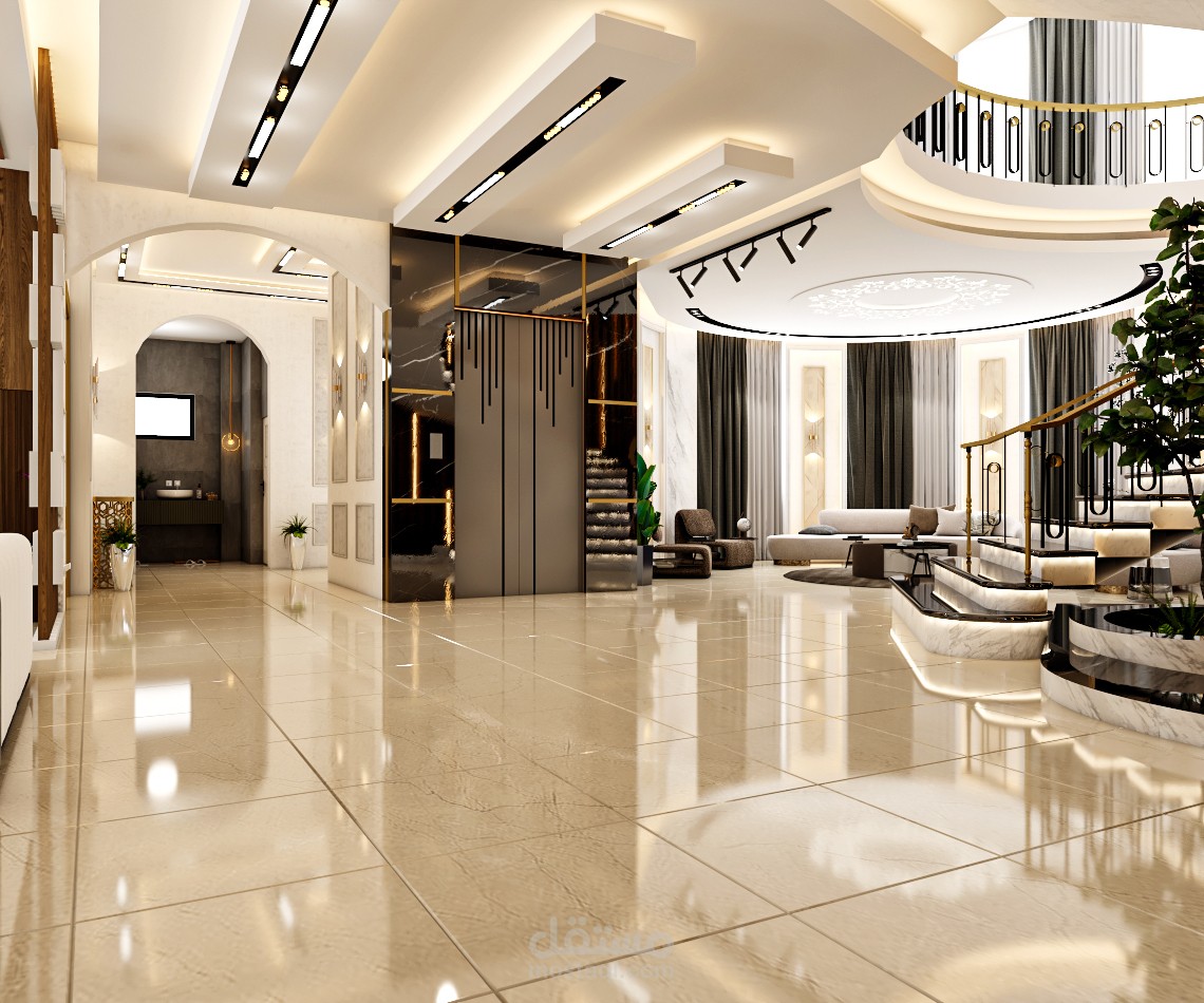 تصميم داخلي لصالة مفتوحة ضمن فيلا سكنية