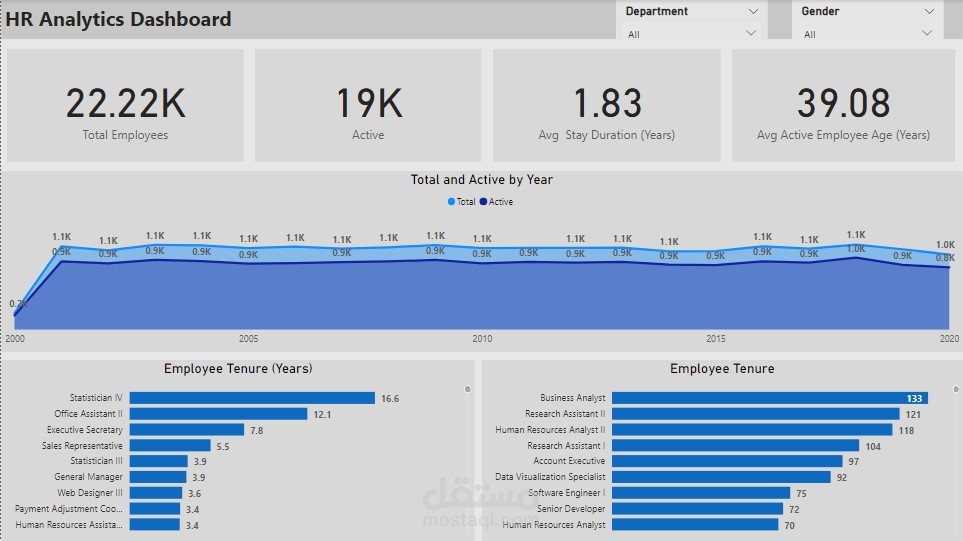 لوحة تفاعلية خاصى بقسم الموارد البشرية بالشركة باستخدام MS Power BI