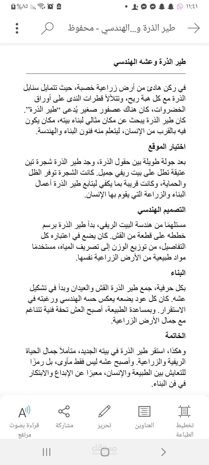 طير الذرة وعشه الهندسي