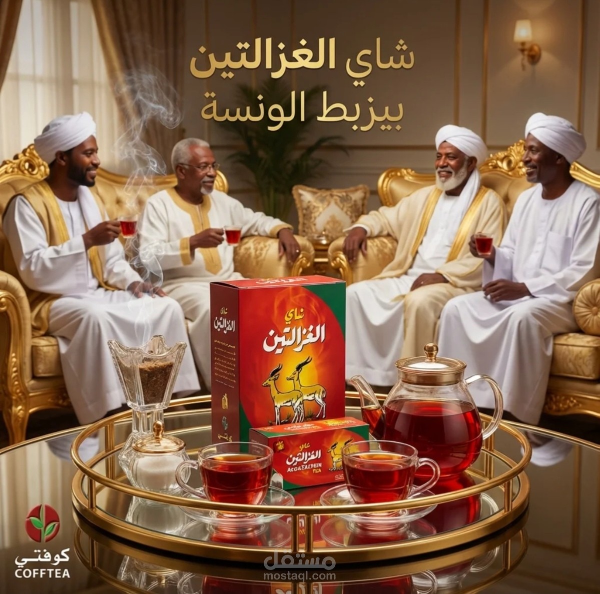تصميم إعلاني لمنتج "شاي الغزالتين" - روح الأصالة السودانية