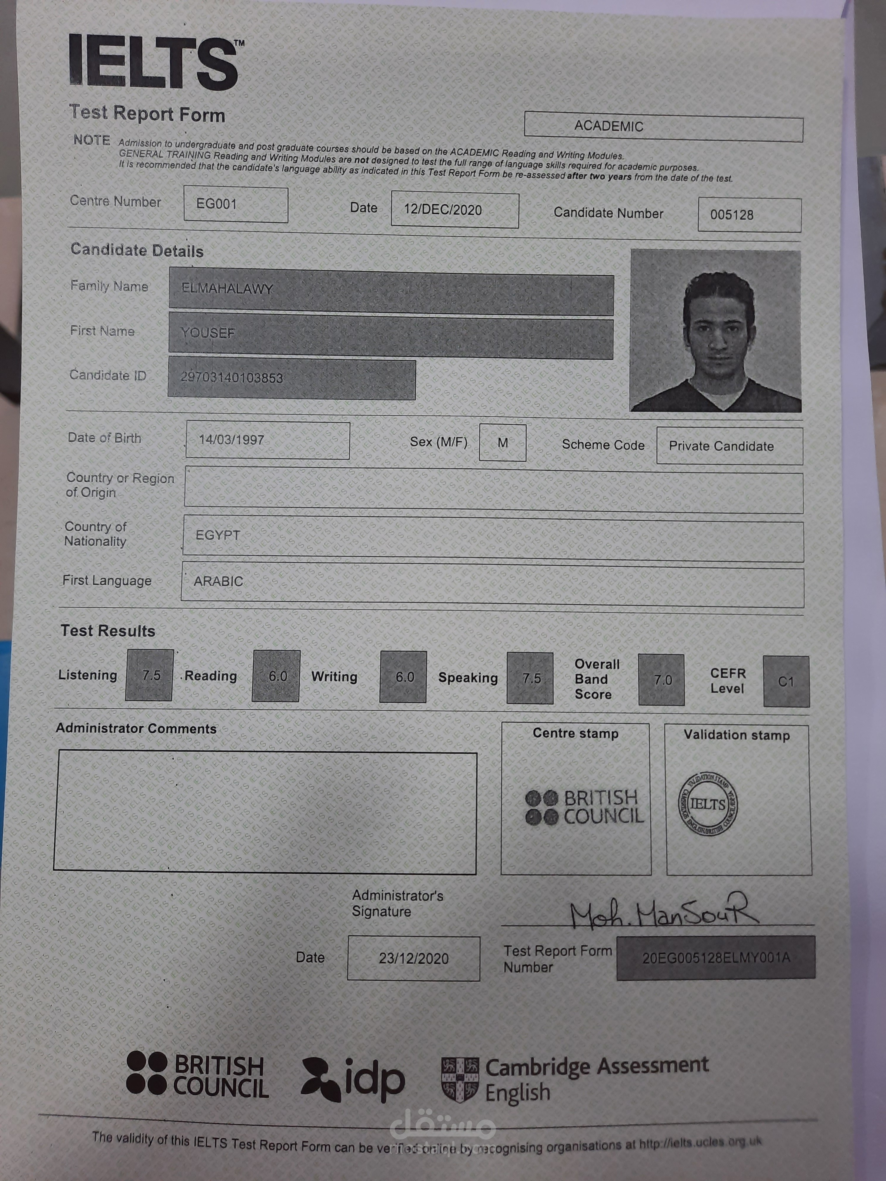 IELTS  certificate