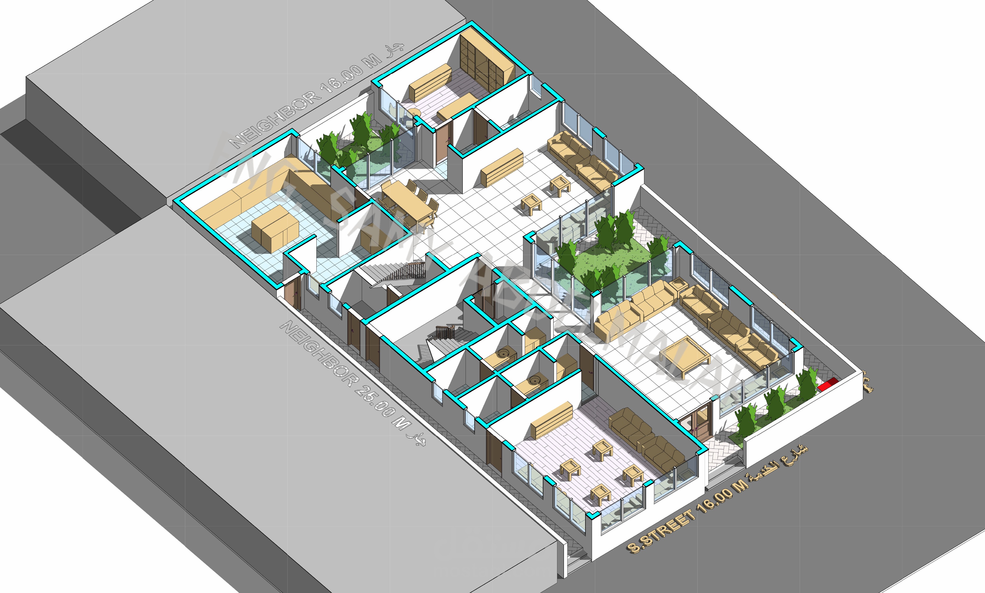 تصميم معماري 3D توضيحي لقسيمة 400 م بالكويت