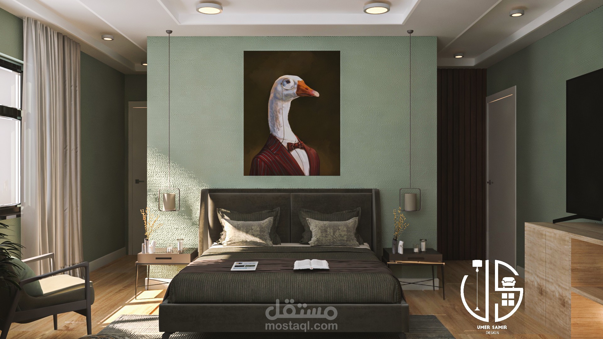 تصميم داخلي لغرفة نوم بحمام