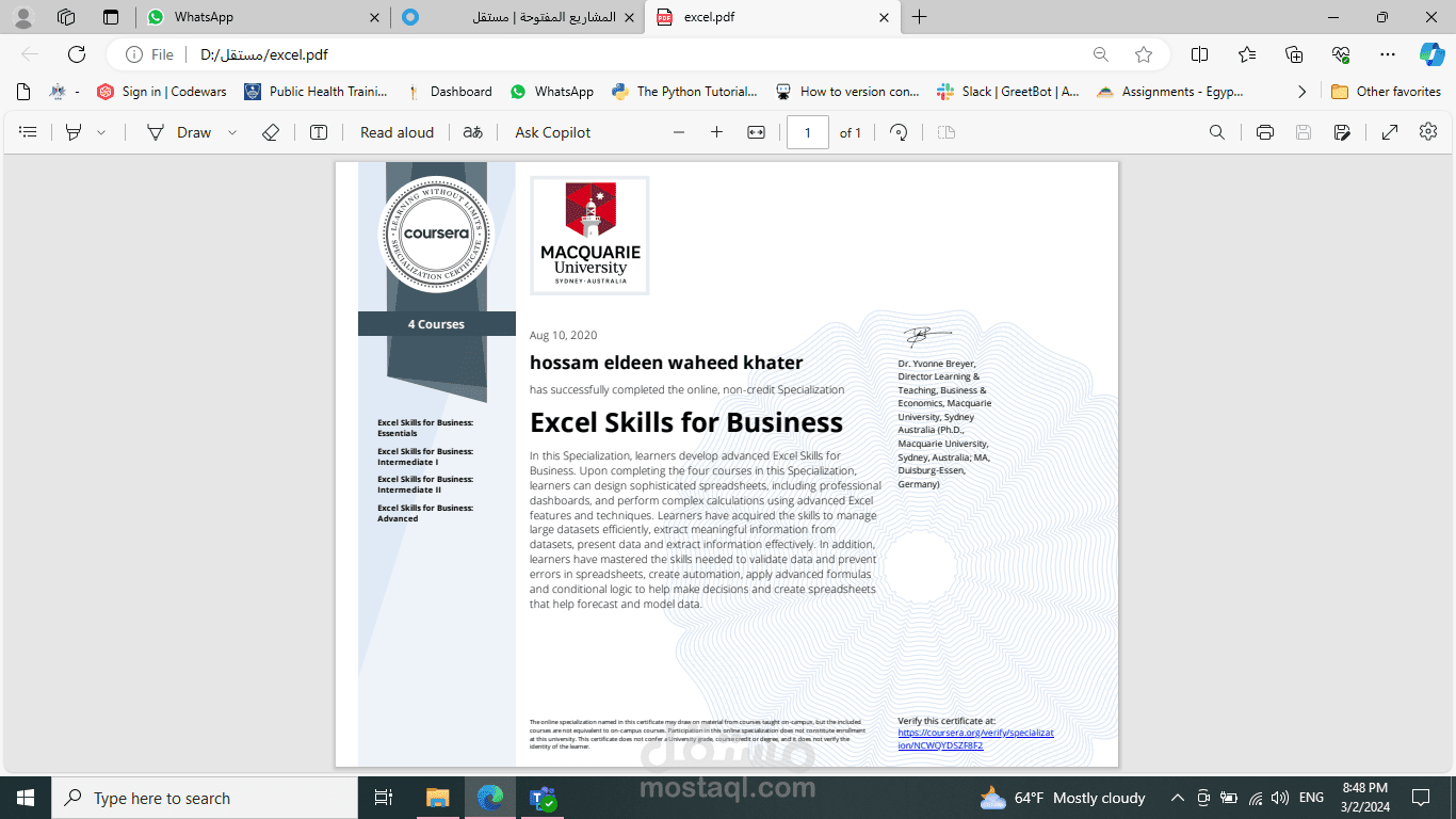 اكسيل لتحليل الاعمال