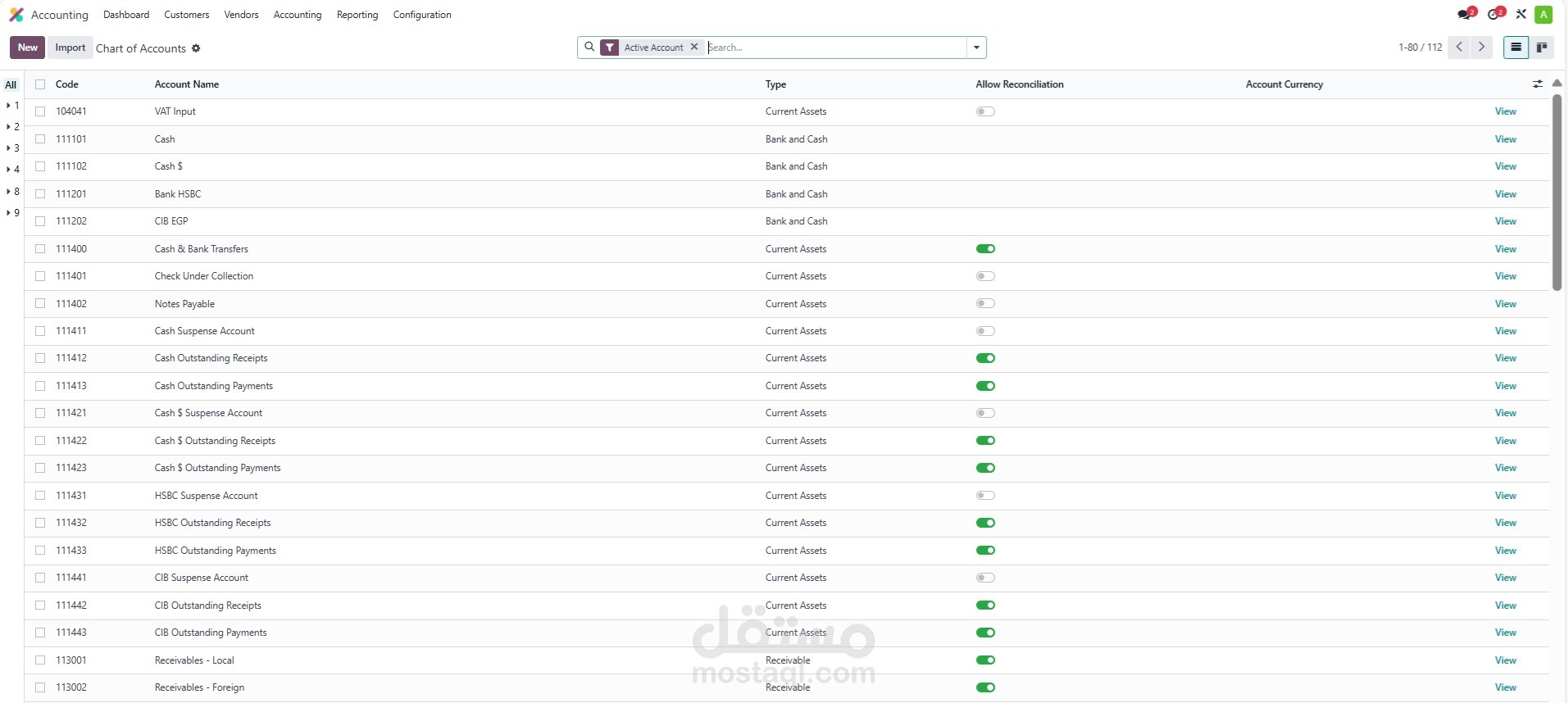 اعداد شجرة الحسابات في اودو Odoo