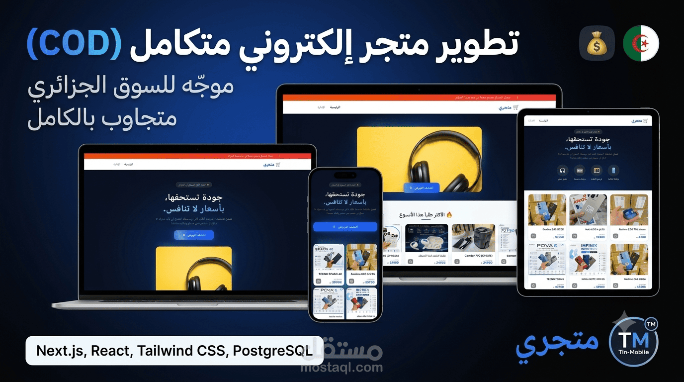 متجر إلكتروني متكامل بنظام الدفع عند الاستلام (COD) مع لوحة تحكم سحابية | Next.js