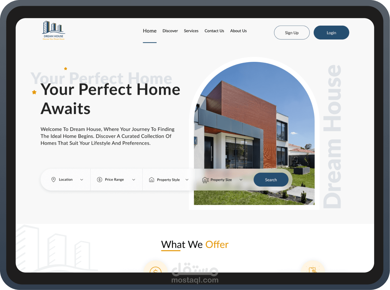 تصميم landing page لموقع تأجير منازل