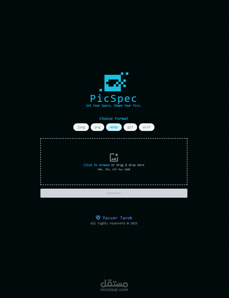 PicSpec: منصة متكاملة لتحويل وصيانة صيغ الصور باستخدام تقنيات MERN