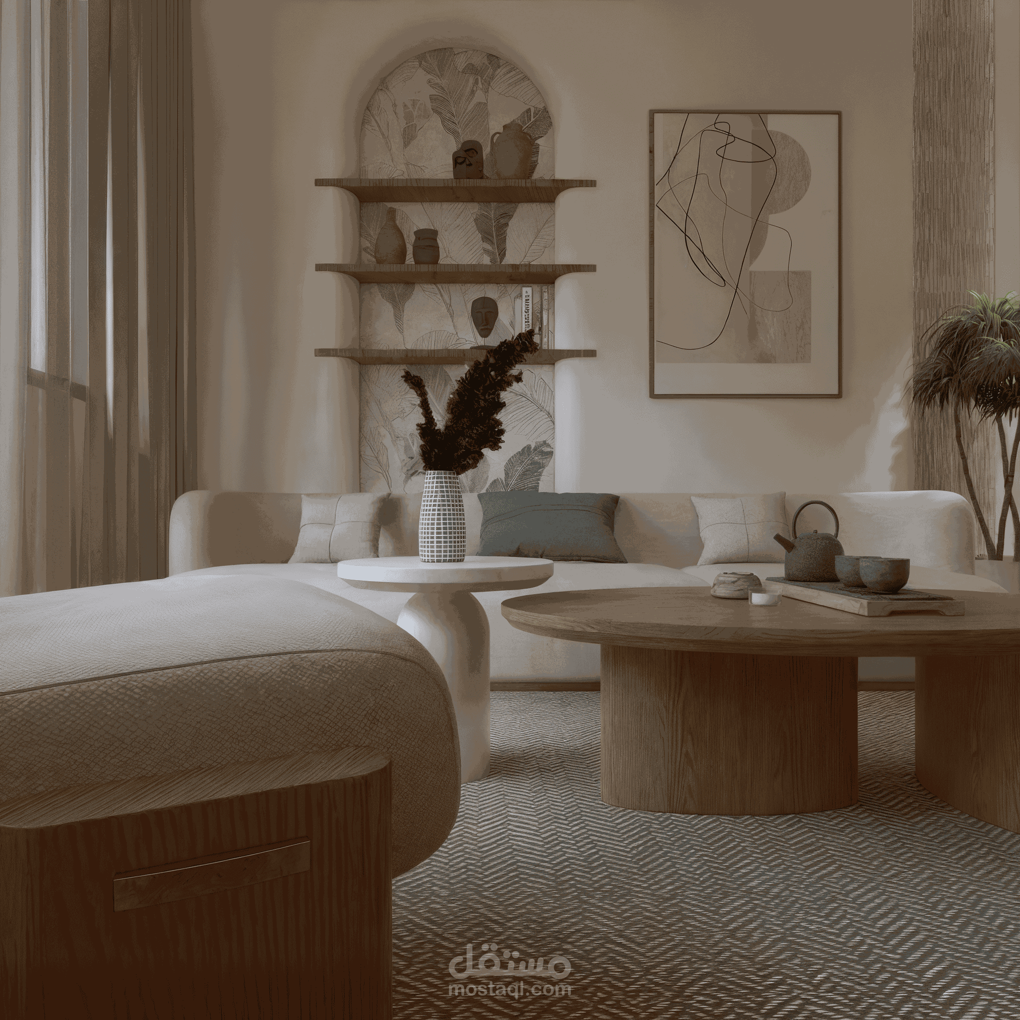 صالة معيشة ومطبخ