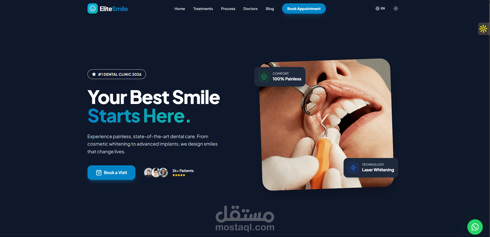 تصميم وتطوير موقع تعريفي لعيادة طبية "EliteSmile" (حجز مواعيد + متعدد اللغات)