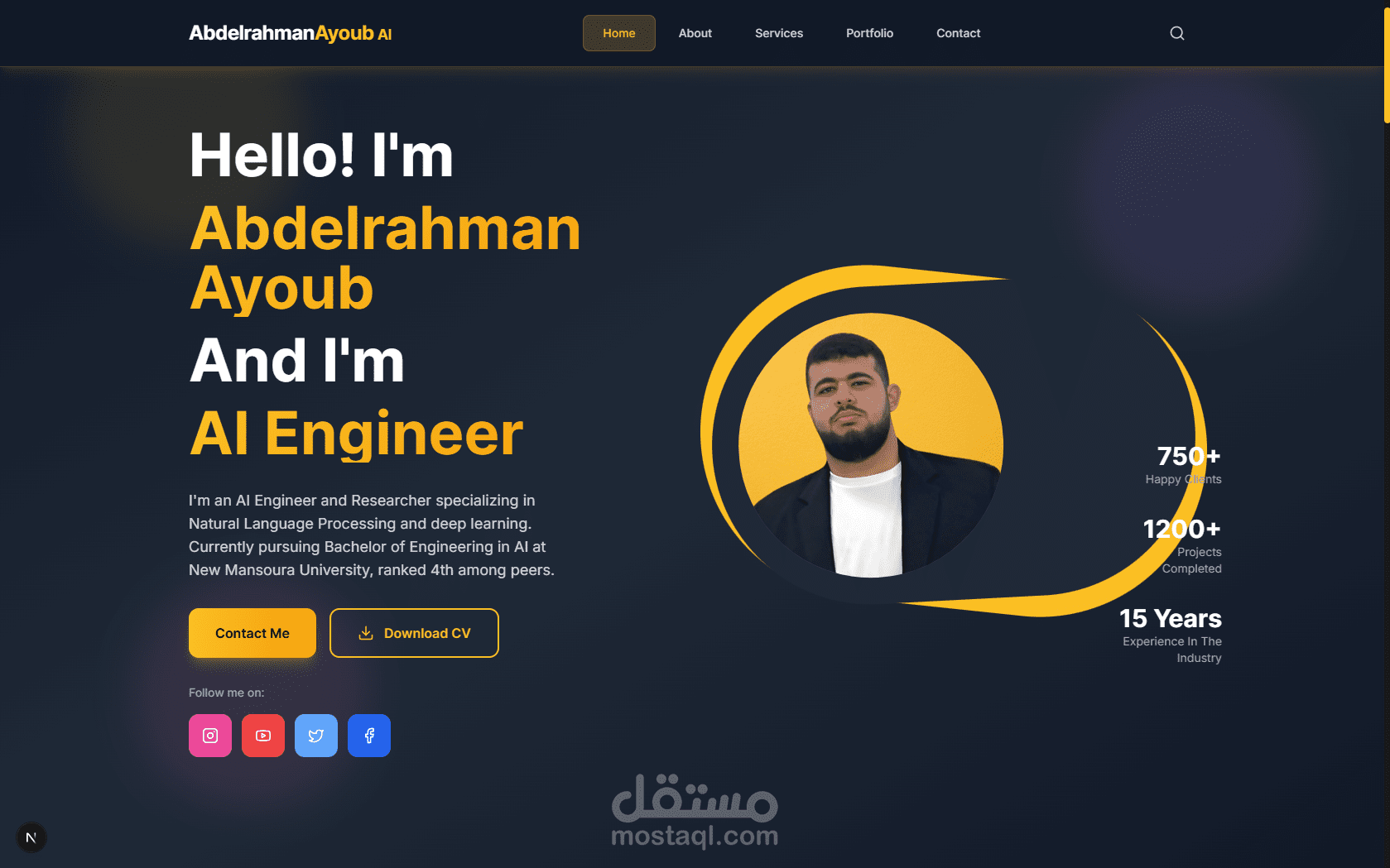 تصميم موقع بورتفوليو شخصي احترافي وسريع ومتجاوب بـ Next.js