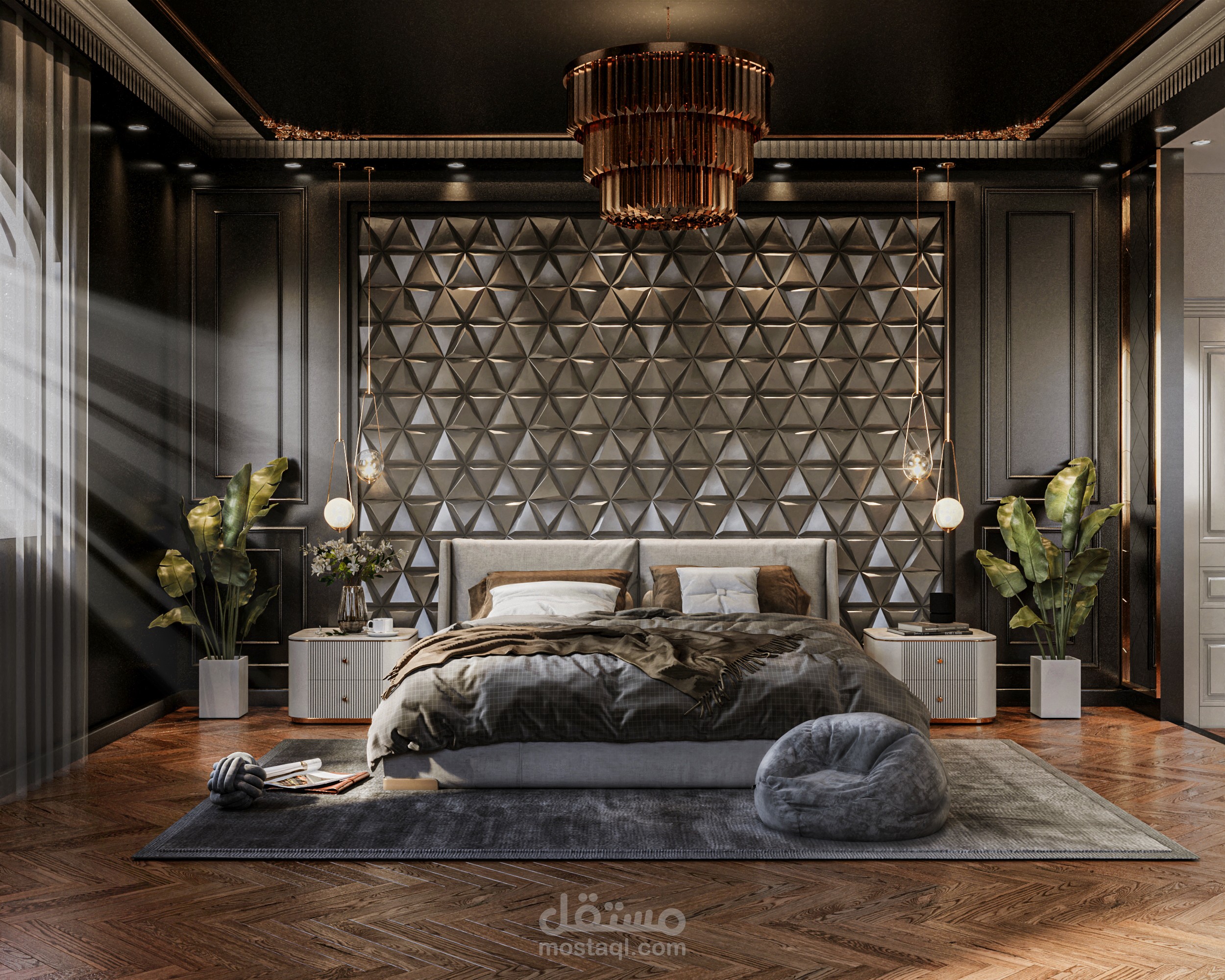 تصميم داخلي لغرفة نوم رئيسية (85 متر مربع)