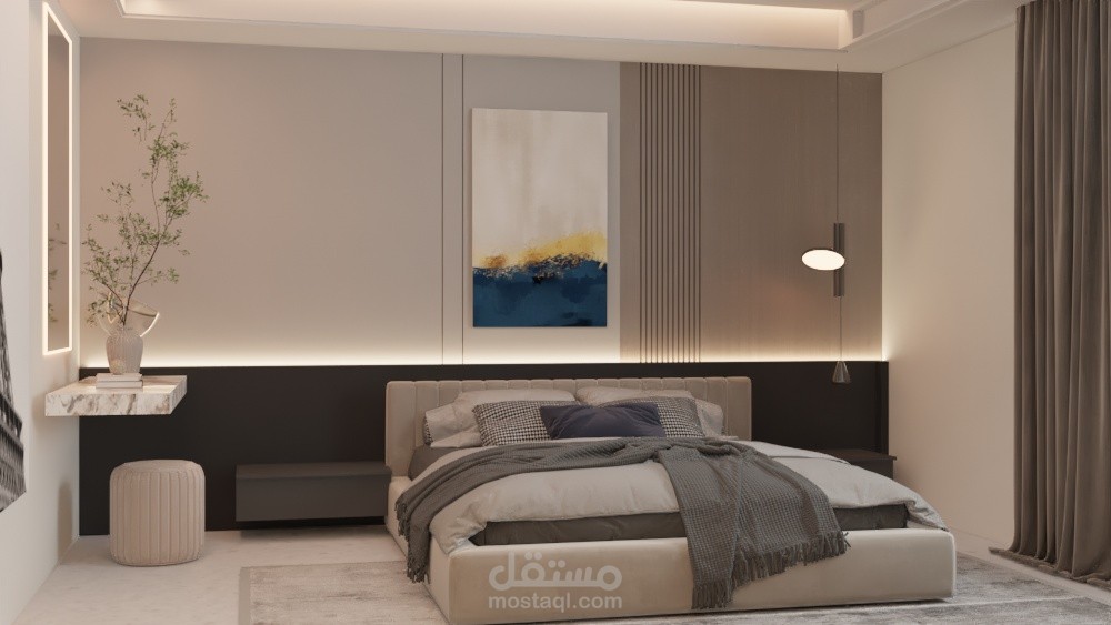 تصميم داخلى مودرن لغرفة نوم بحمام