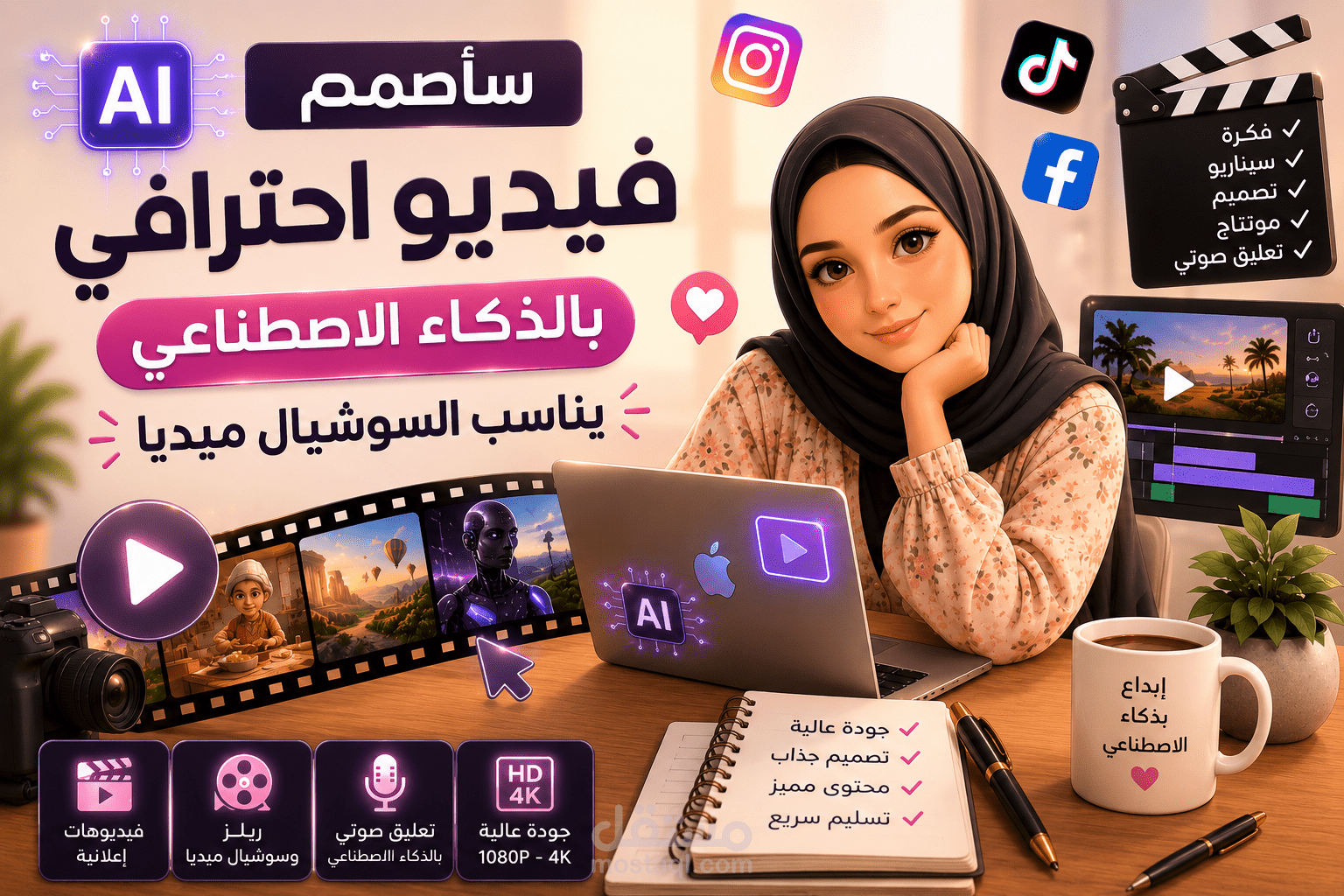 سأصمم فيديو احترافي بالذكاء الاصطناعي يناسب السوشيال ميديا