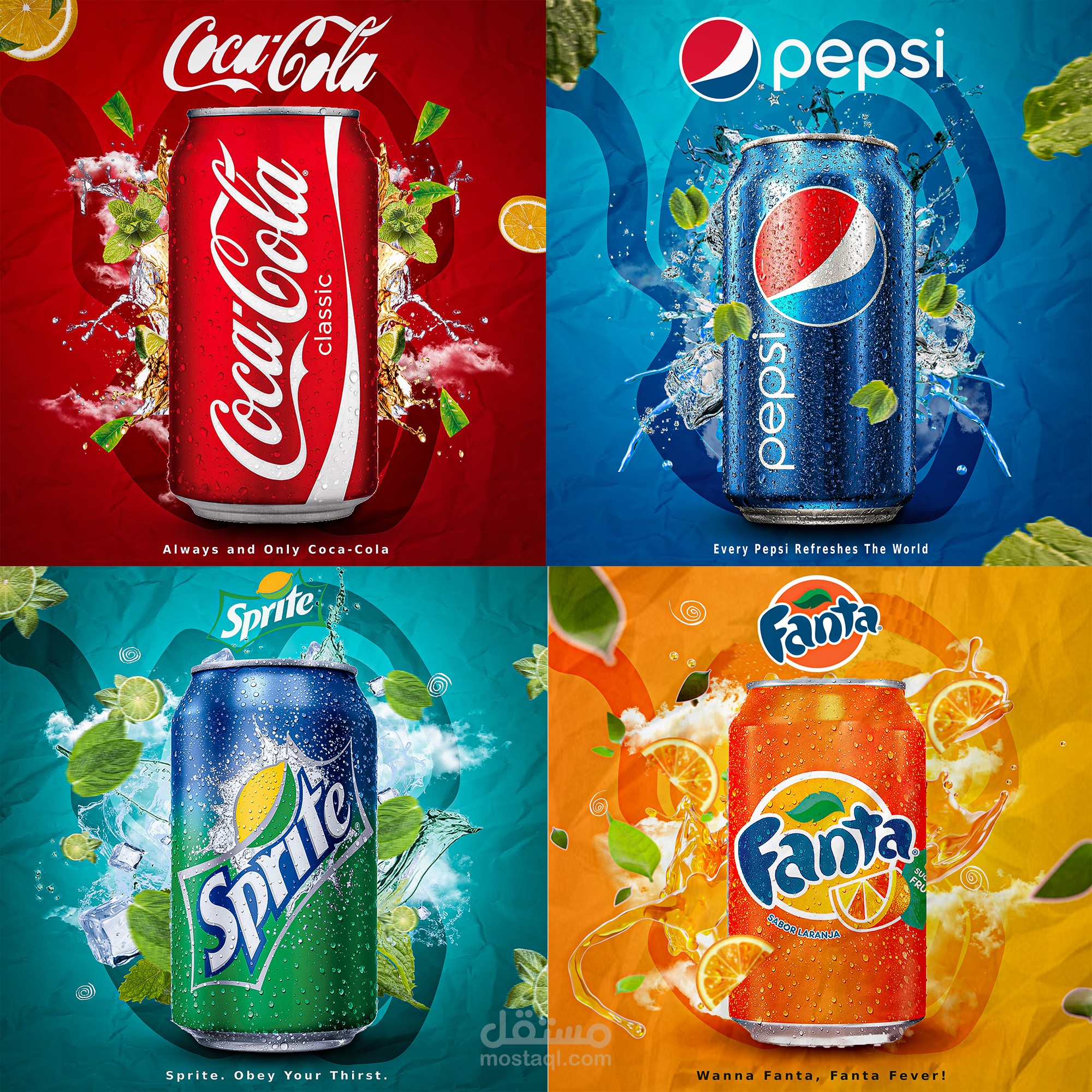 تصميم لاشهر انواع المشروبات الغازية