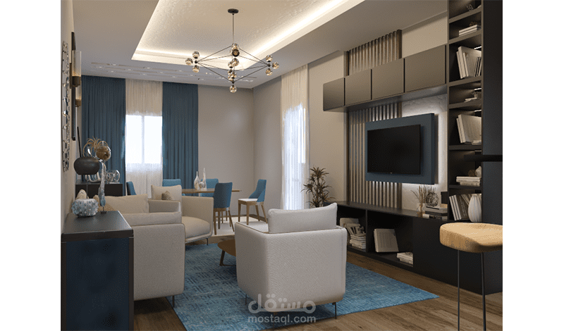 تصميم داخلى لصالة و مطبخ