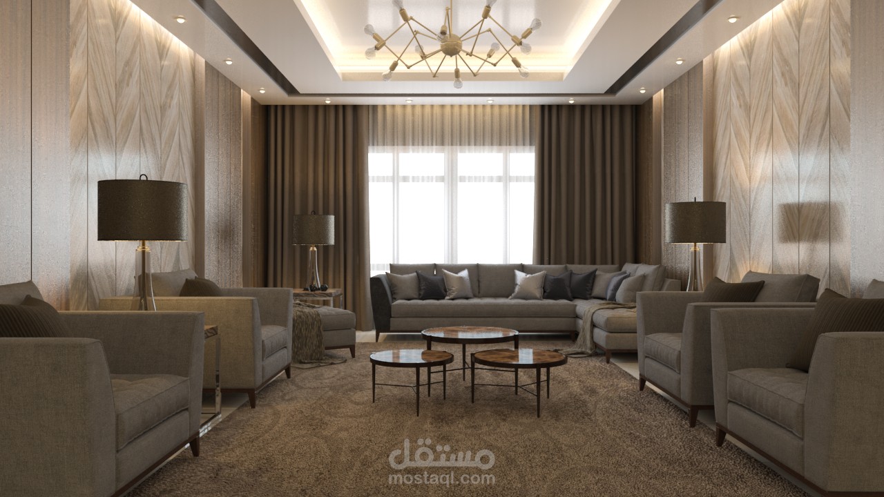 مجلس رجال مفتوح على غرفة طعام