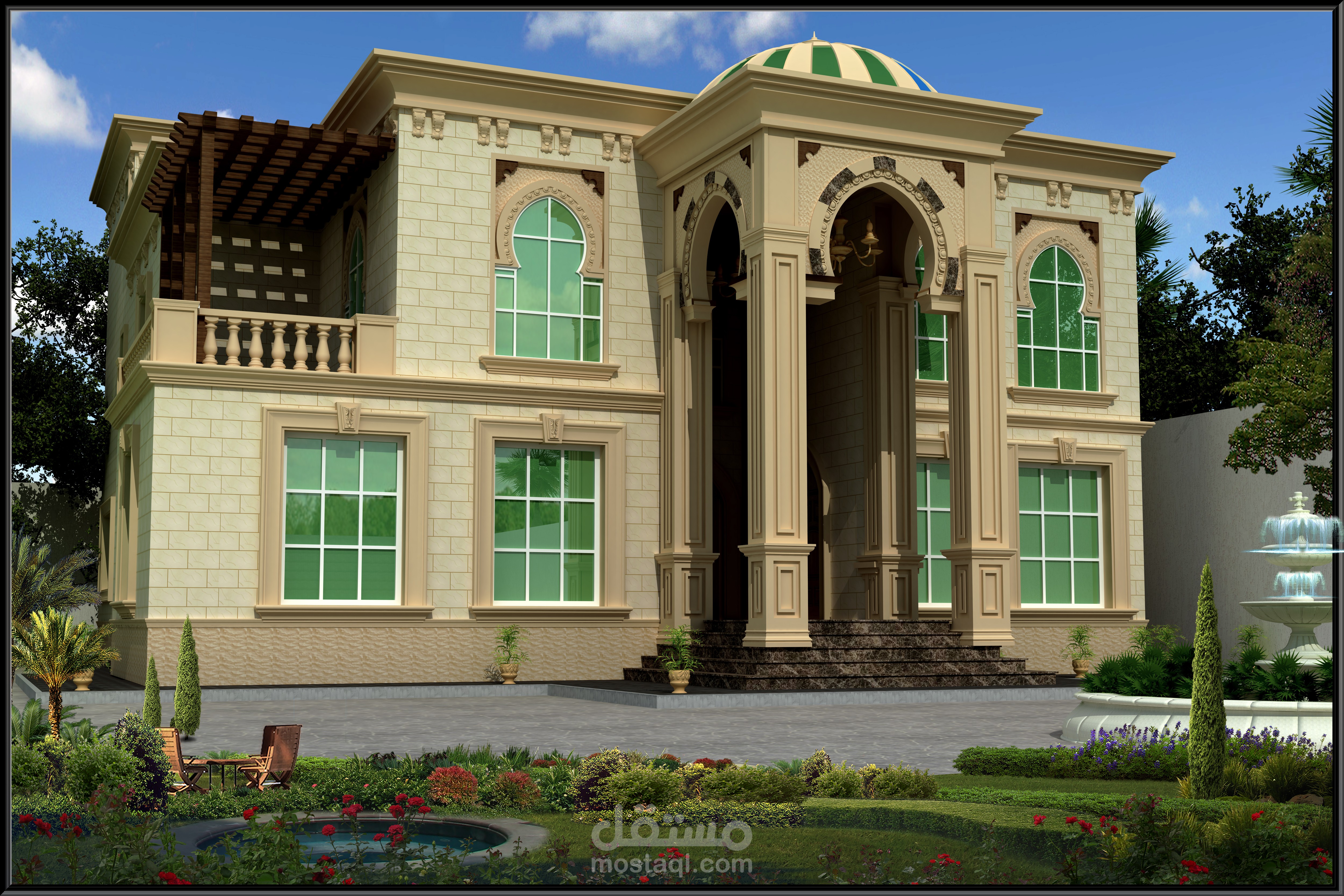 تصميم حديقة قصر مع واجهات