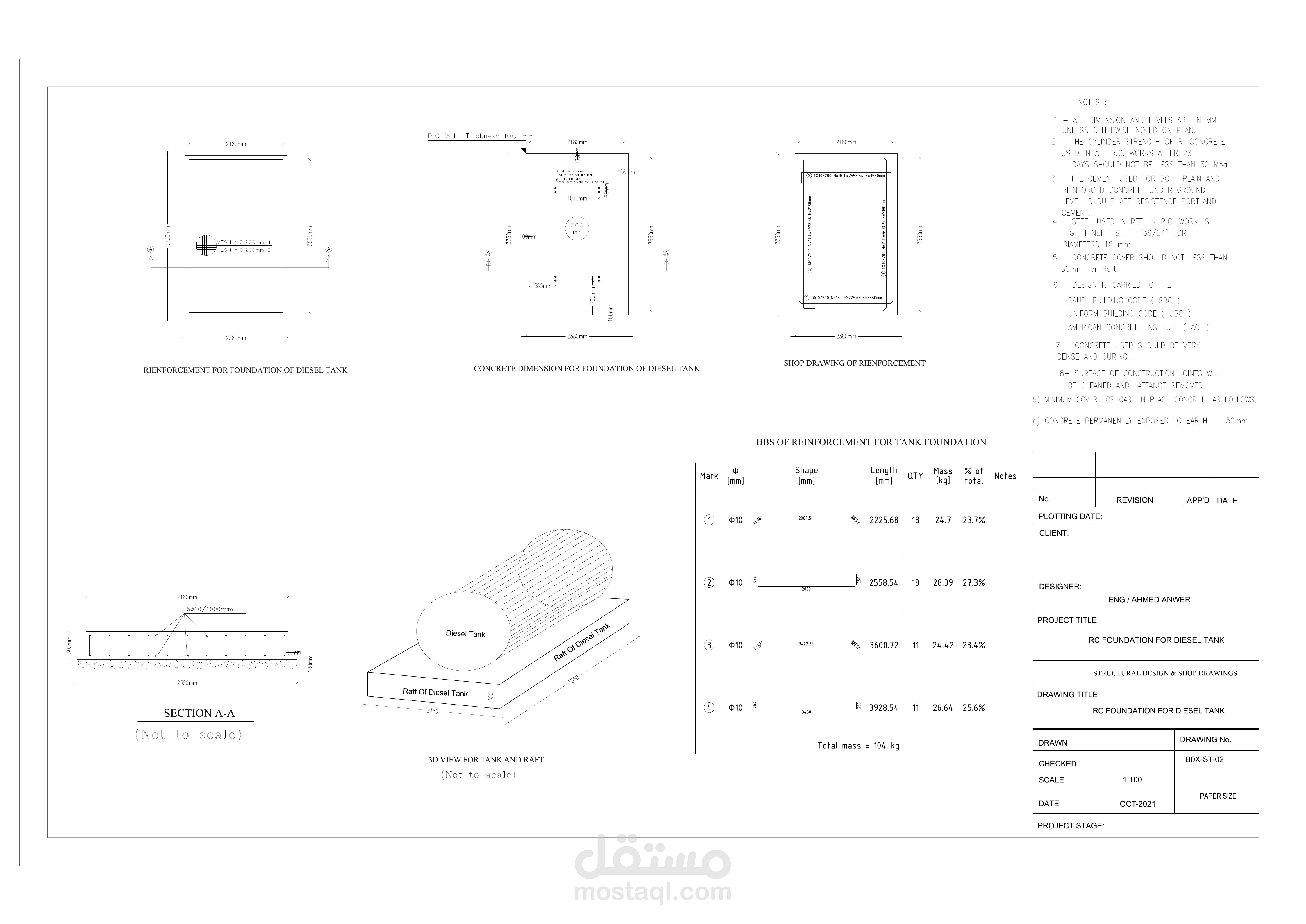 RC FOUNDATION FOR DIESEL TANK "4000l"
