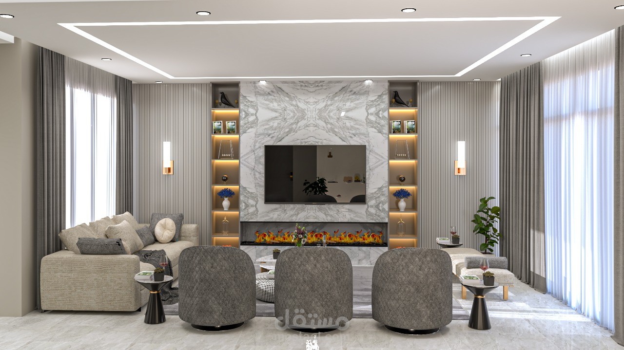 تصميم صالة المعيشة مع غرفة الطعام